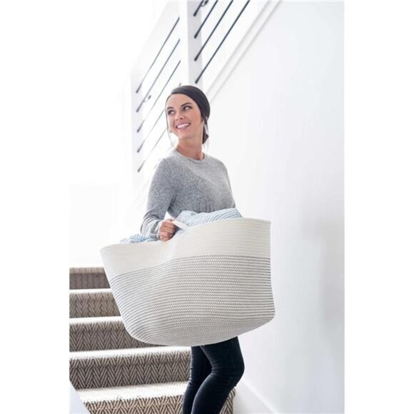 Little Hippo Baskets XXXL Large Cotton Rope 22"x22"x14" Storage Woven Basket - Picture 3 of 5